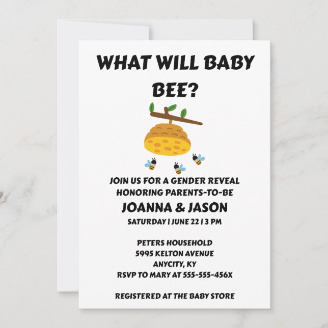 What Will Baby Bee Gender Reveal Invitation (Front)
