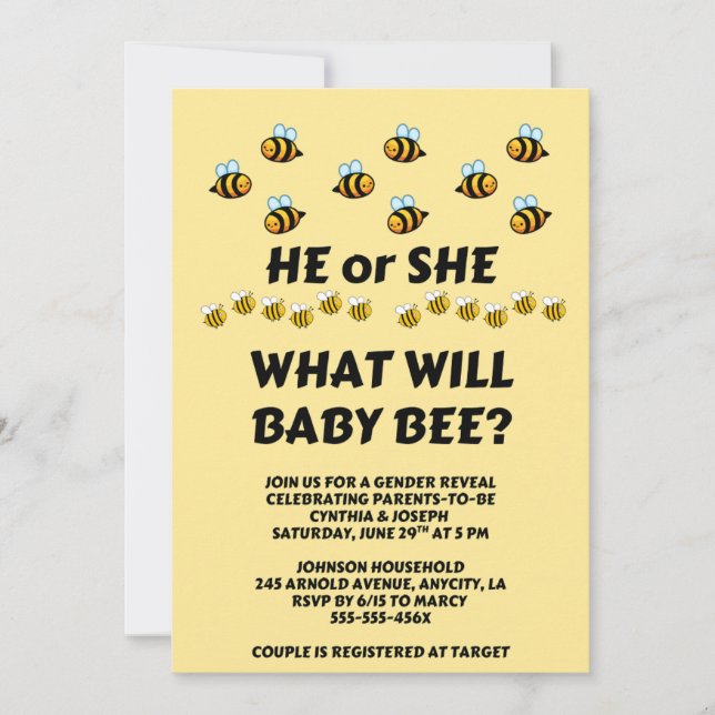 What Will Baby Bee Gender Reveal Invitation (Front)