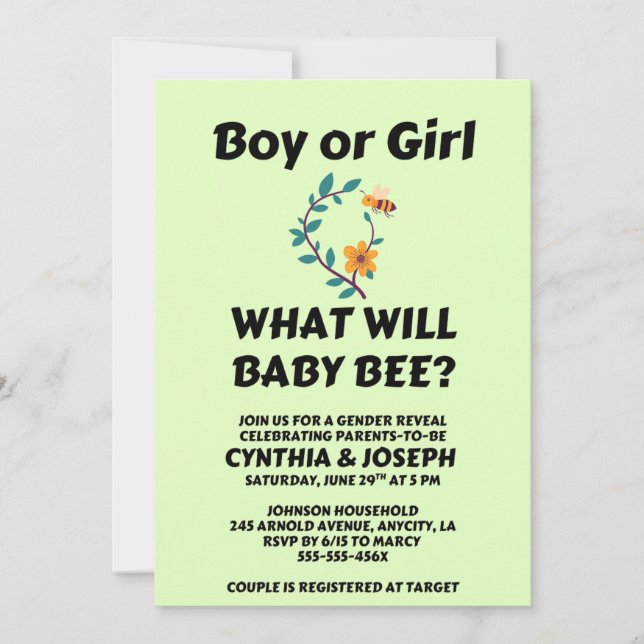 What Will Baby Bee Gender Reveal Invitation (Front)