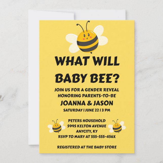 What Will Baby Bee Gender Reveal Invitation (Front)
