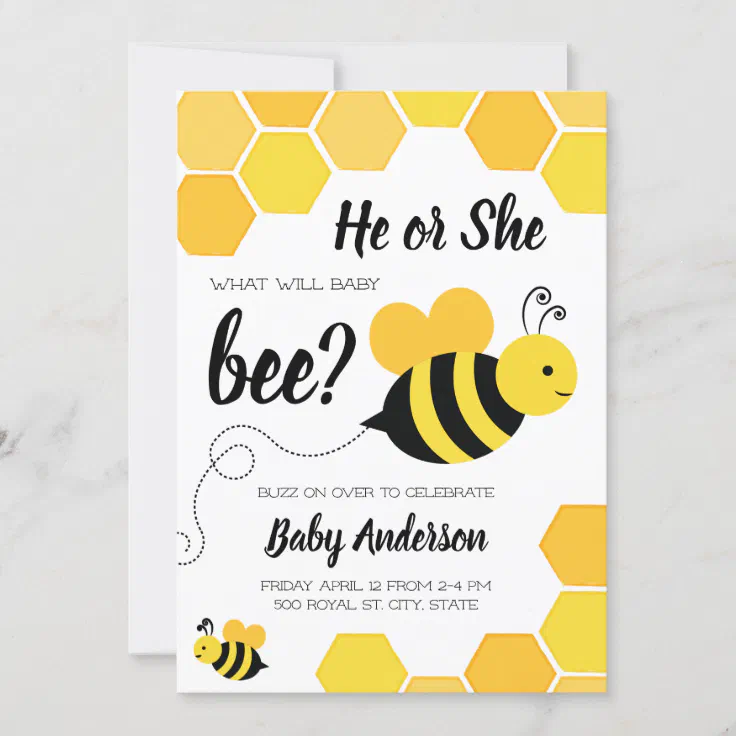 What Will Baby Bee Gender Reveal Invitation Zazzle