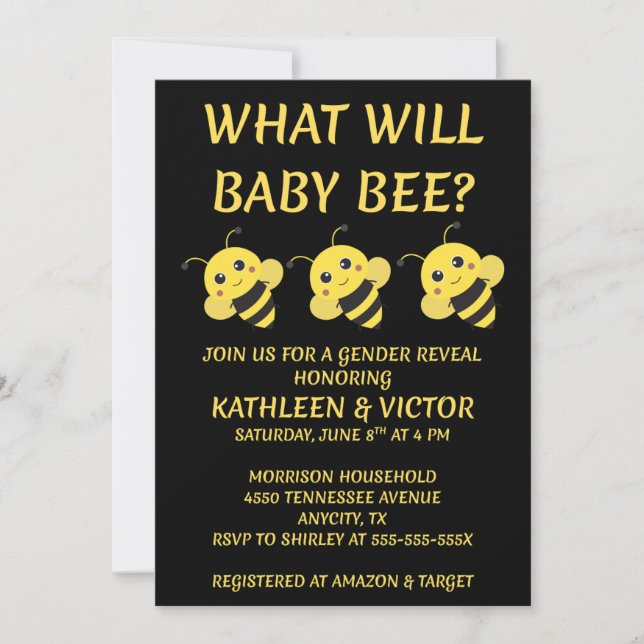 What Will Baby Bee Gender Reveal Invitation (Front)