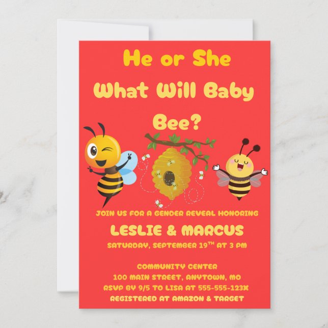 What Will Baby Bee Gender Reveal Invitation (Front)
