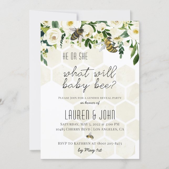 What Will Baby Bee Gender Reveal Invitation (Front)