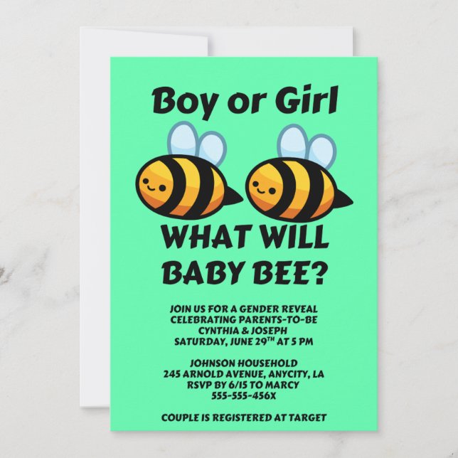 What Will Baby Bee Gender Reveal  Invitation (Front)