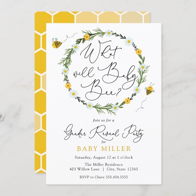 What will baby Bee Gender Reveal Invitation (Front/Back)