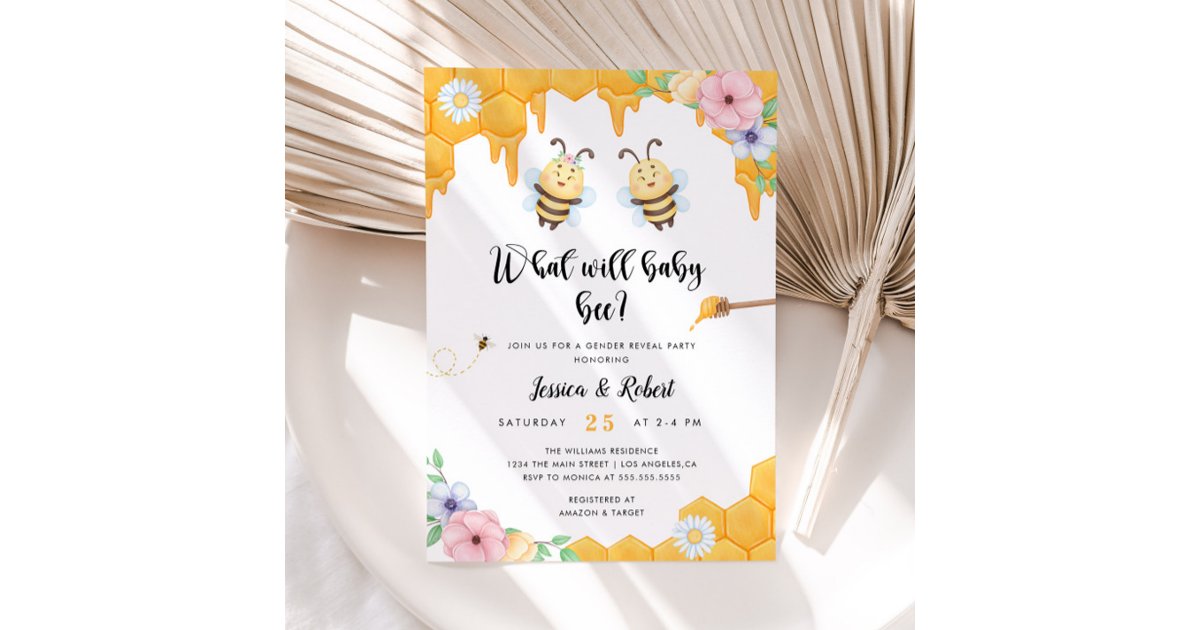 What Will Baby Bee Gender Reveal Invitation | Zazzle