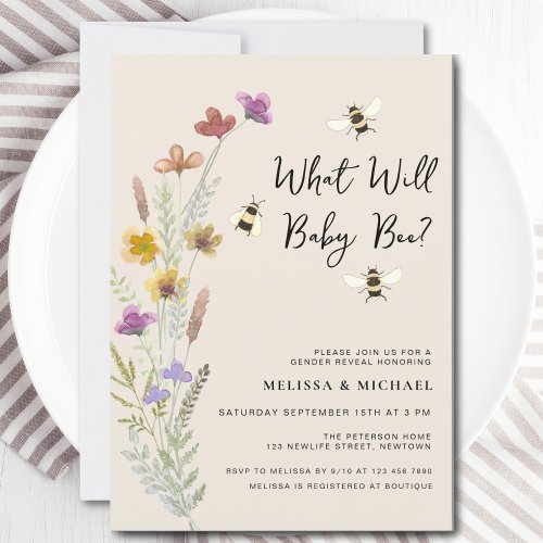 What Will Baby Bee Gender Reveal Invitation