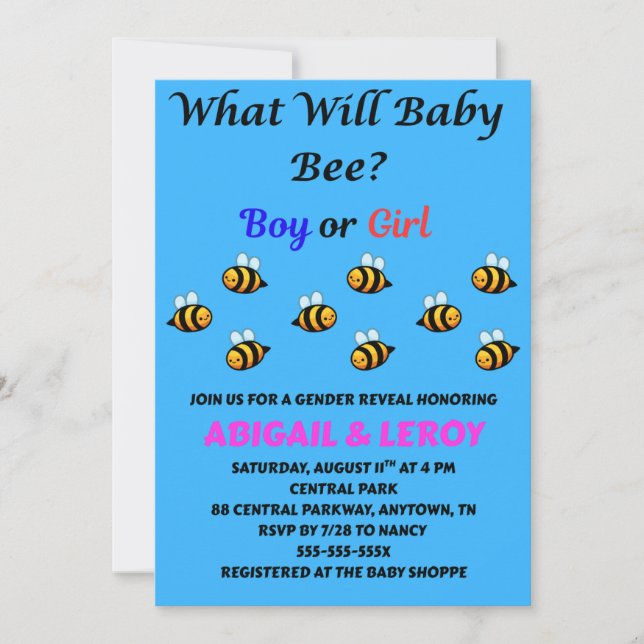 What Will Baby Bee Gender Reveal  Invitation (Front)