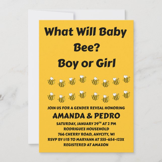 What Will Baby Bee Gender Reveal Invitation (Front)