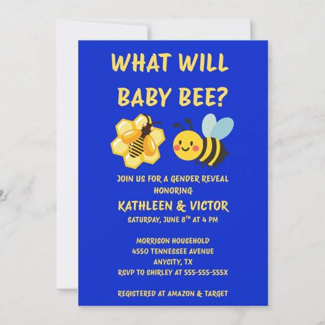 What Will Baby Bee Gender Reveal Invitation (Front)