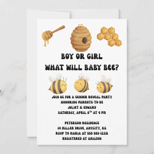 What Will Baby Bee Gender Reveal  Invitation (Front)