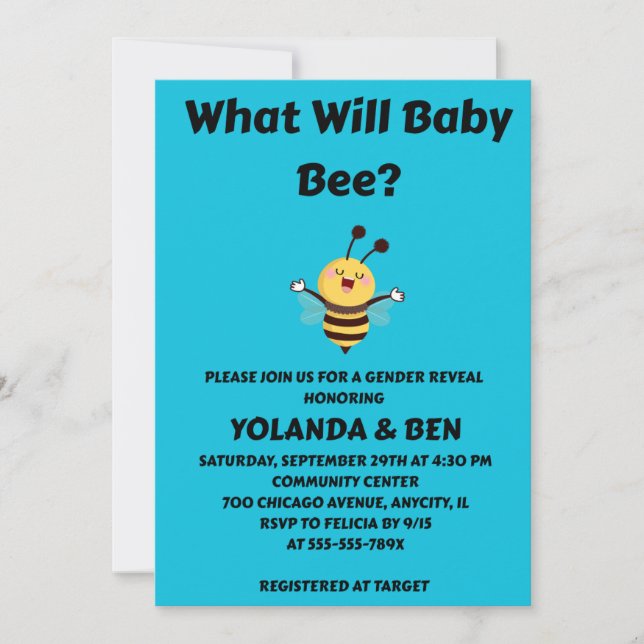What Will Baby Bee Gender Reveal Invitation (Front)