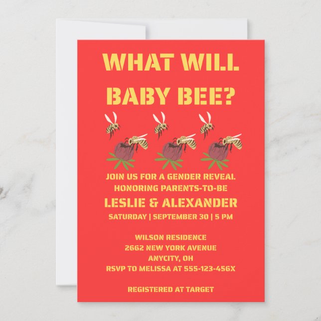 What Will Baby Bee Gender Reveal Invitation (Front)