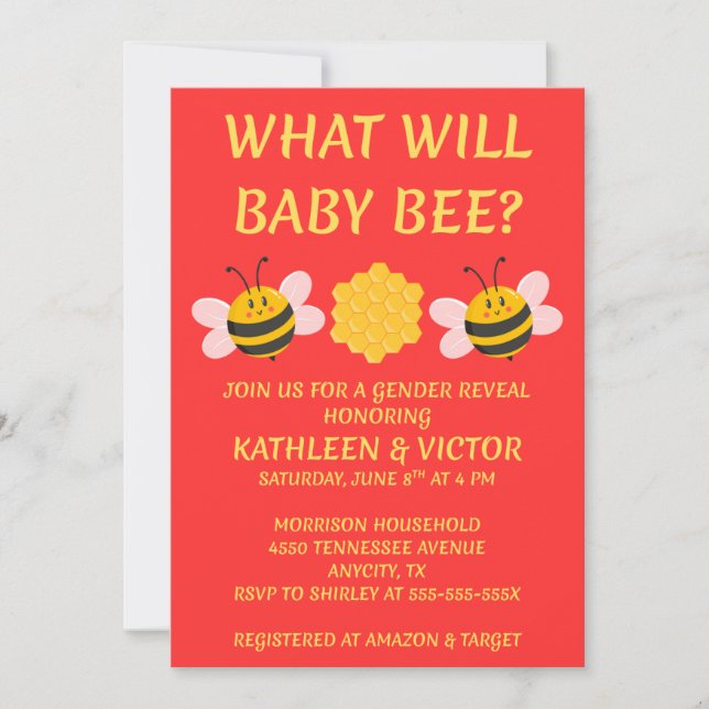 What Will Baby Bee Gender Reveal Invitation (Front)