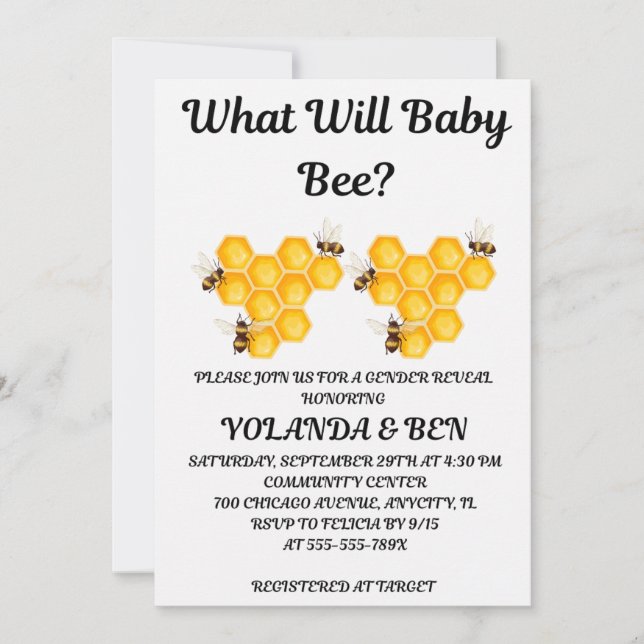 What Will Baby Bee Gender Reveal Invitation (Front)