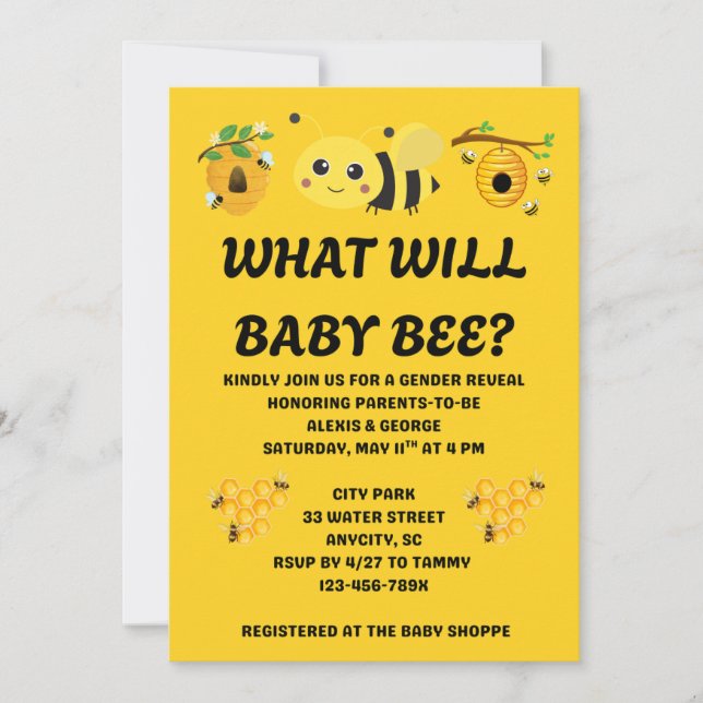 What Will Baby Bee Gender Reveal Invitation (Front)
