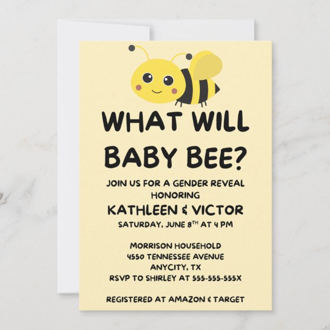 What Will Baby Bee Gender Reveal Invitation (Front)