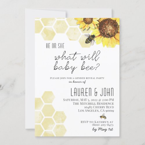 What Will Baby Bee Gender Reveal Invitation