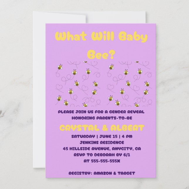 What Will Baby Bee Gender Reveal Invitation (Front)