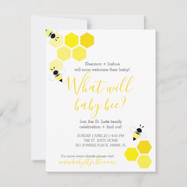 what will baby bee GENDER REVEAL neutral shower Invitation (Front)