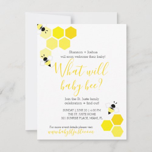 what will baby bee GENDER REVEAL neutral shower Invitation
