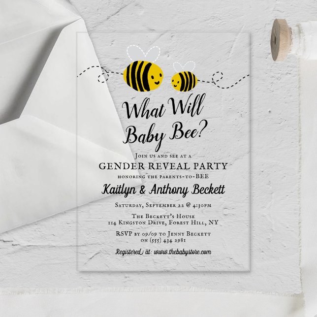 What Will Baby Bee Gender Reveal Party Acrylic Invitations (Creator Uploaded)