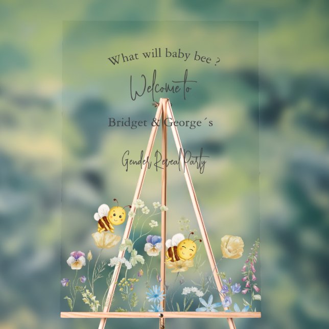 what will baby bee gender reveal party  acrylic sign (Neutral)