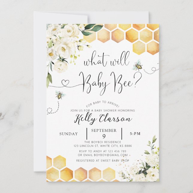 What Will Baby Bee Gender Reveal Party Baby Bee Invitation (Front)
