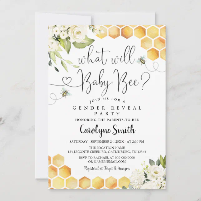 What Will Baby Bee Gender Reveal Party Baby Bee Invitation | Zazzle