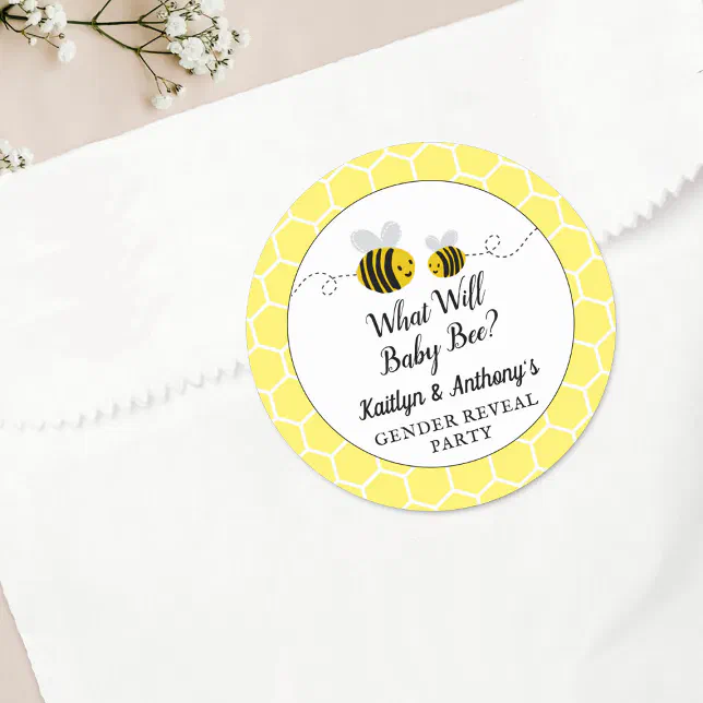 What Will Baby Bee Gender Reveal Party Classic Round Sticker | Zazzle
