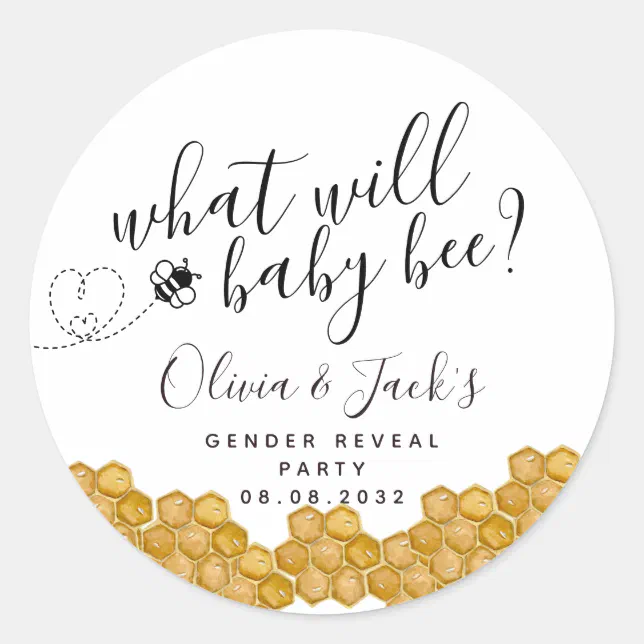 What Will Baby Bee Gender Reveal Party Classic Round Sticker | Zazzle