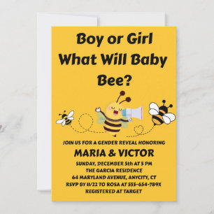 What Will Baby Bee gender reveal party Invitation
