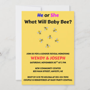 What Will Baby Bee gender reveal party Invitation