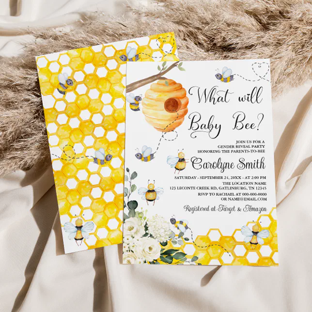 What Will Baby Bee Gender Reveal Party Invitation | Zazzle