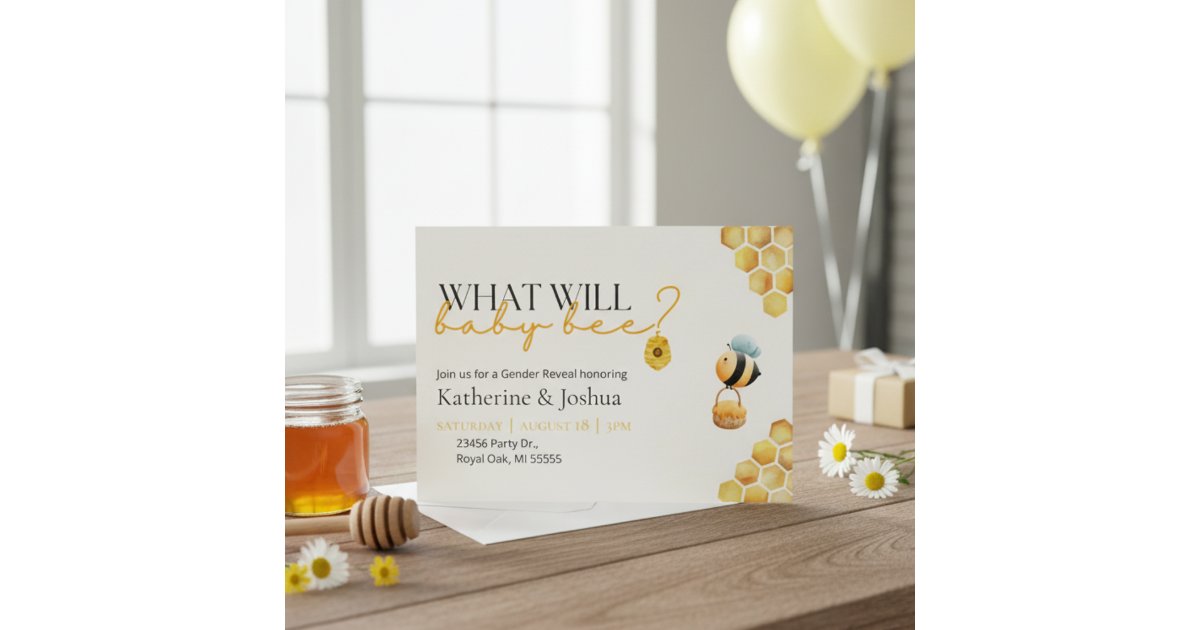 What Will Baby Bee Gender Reveal Party Invitation | Zazzle