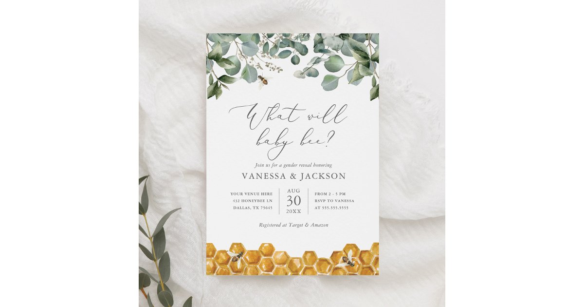What Will Baby Bee Gender Reveal Party Invitation | Zazzle