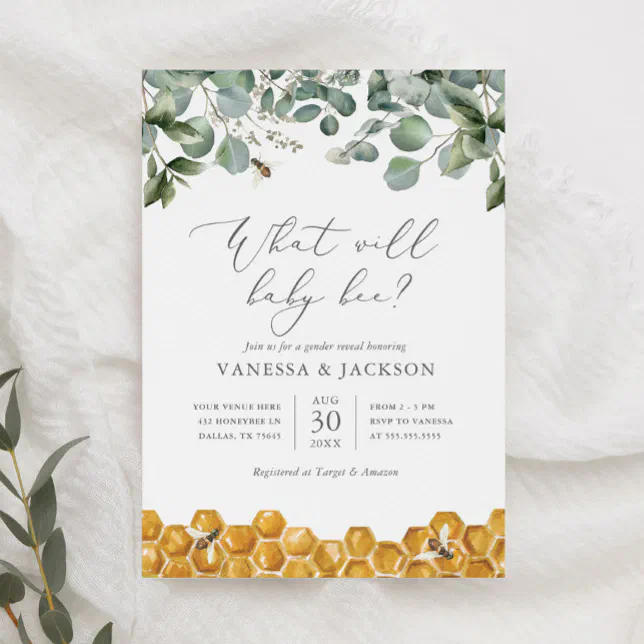 What Will Baby Bee Gender Reveal Party Invitation | Zazzle