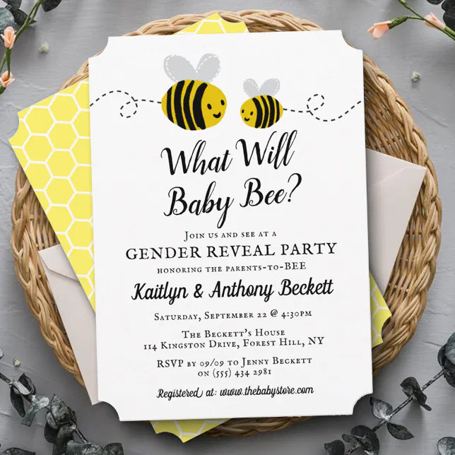 What Will Baby Bee Gender Reveal Party Invitation | Zazzle