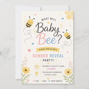 What Will Baby Bee Gender Reveal Party Invitation