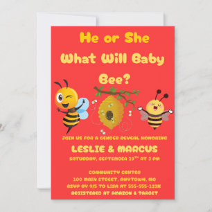 What Will Baby Bee gender reveal party Invitation