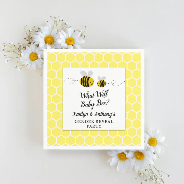 What Will Baby Bee Gender Reveal Party Napkins | Zazzle