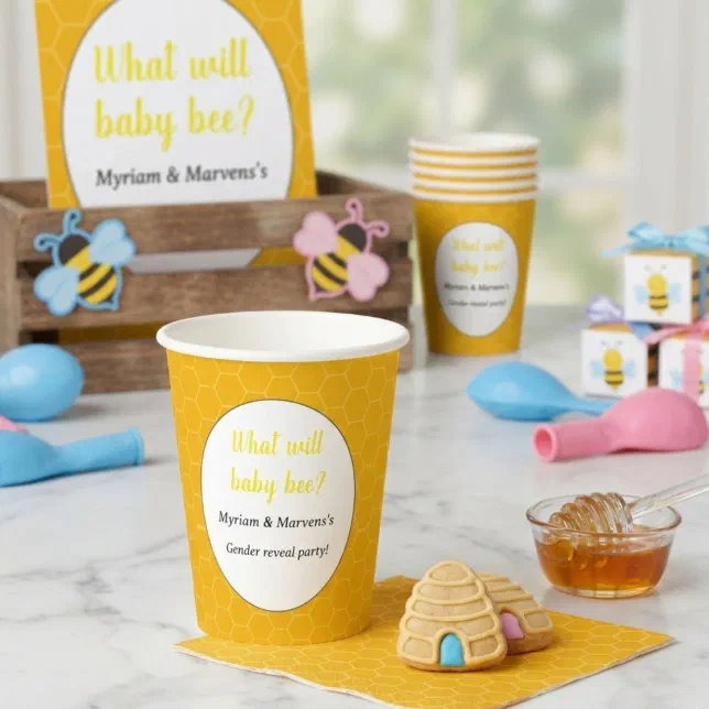 What will baby bee Gender reveal party Paper Cups | Zazzle
