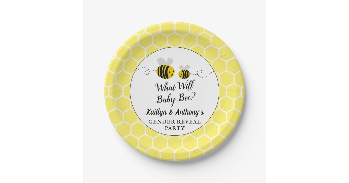 What Will Baby Bee Gender Reveal Party Paper Plate | Zazzle.com