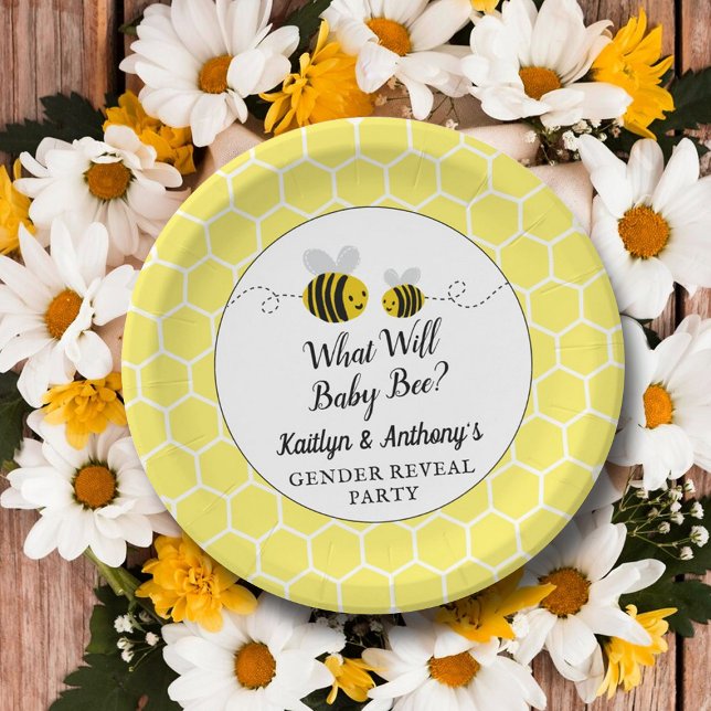 What Will Baby Bee Gender Reveal Party Paper Plates (Creator Uploaded)