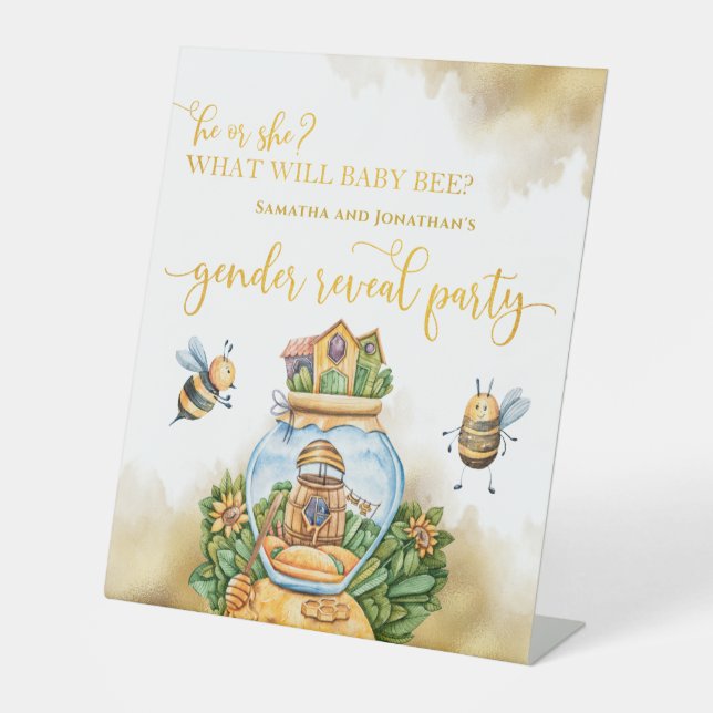 What Will Baby Bee Gender Reveal  Pedestal Sign (Front)