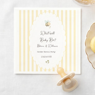 What Will Baby Bee? Gender Reveal Preppy Yellow Napkins