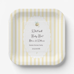 What Will Baby Bee? Gender Reveal Preppy Yellow Paper Plates