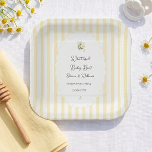 What Will Baby Bee? Gender Reveal Preppy Yellow Paper Plates