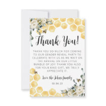 What will baby bee gender reveal Thank you Card. I Invitation